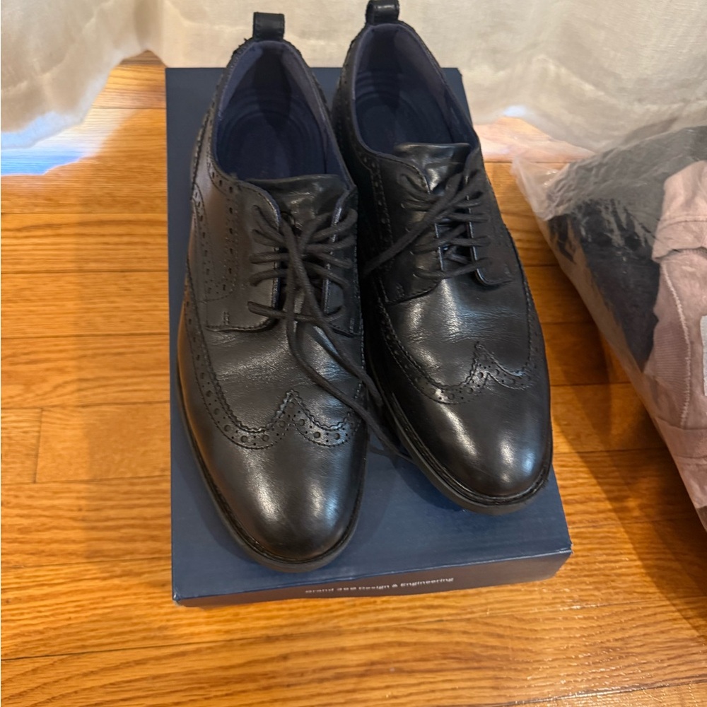 Cole Haan Black Leather Wingtip Oxfords